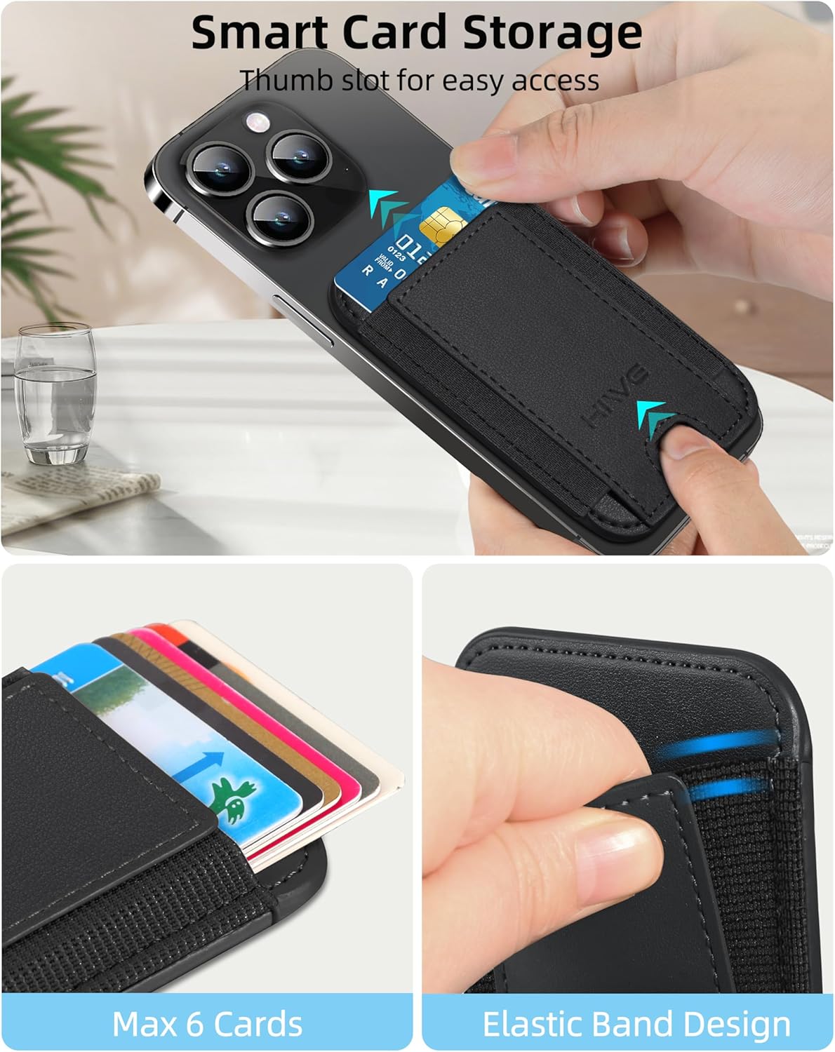 for MagSafe Wallet, Strongest Magnetic Wallet for iPhone 16/15/14/13/12 Series, 7 Cards Holder, Magnetic Phone Wallets, Leather Minimalist Slim RFID for iPhone Wallets, 1 Slot, Black & Black